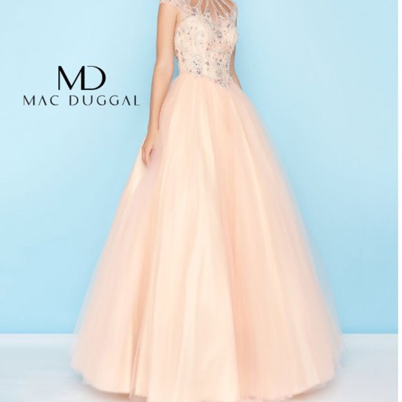 MAC DUGGAL CUTOUT BEADED BODICE BLUSH BALL-GOWN DrESS sz 14 - Picture 7 of 13